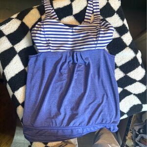 lululemon athletica Blue and White Striped Tank Top